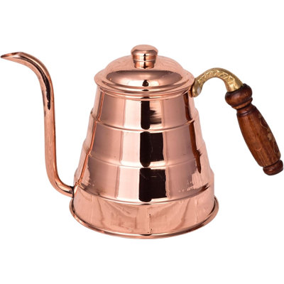 Théière turque en cuivre fabriquée à la main avec poignée en bois - Bouilloire traditionnelle martelée de 1,3 L pour thé, infusions, utilisation décorative (théière Tiredaki)