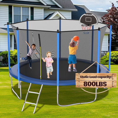 10FT Trampoline for Kids, Basketball Hoop and Ladder, Outdoor Kids Trampoline with Safety Enclosure,Fast Assembly for Backyard Fun,ASTM Approved 