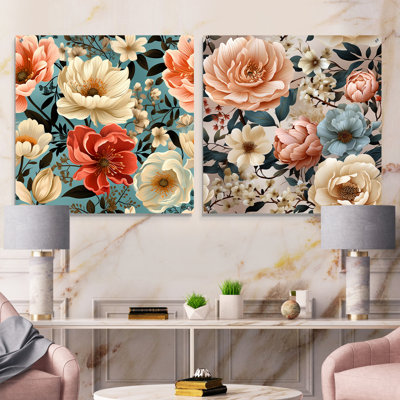 Boho pastel fleurs Boho motif I - ensemble de 2 art mural en verre acrylique