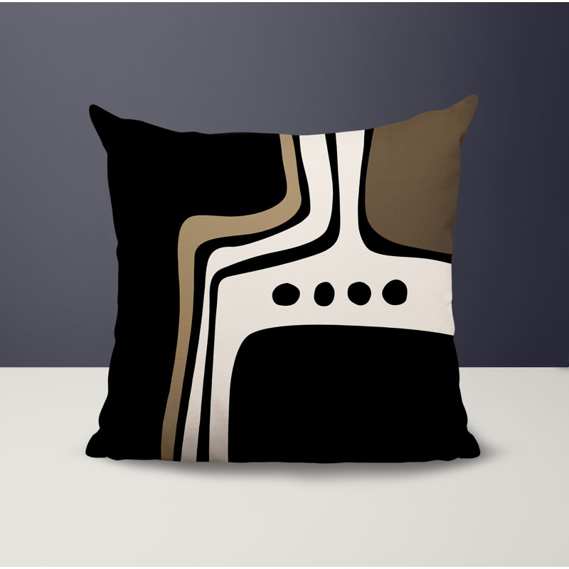 Oreiller carré réversible intérieur / extérieur Tobe Minimalist, H 19 po x l 19 po, Beige / noir / blanc cassé