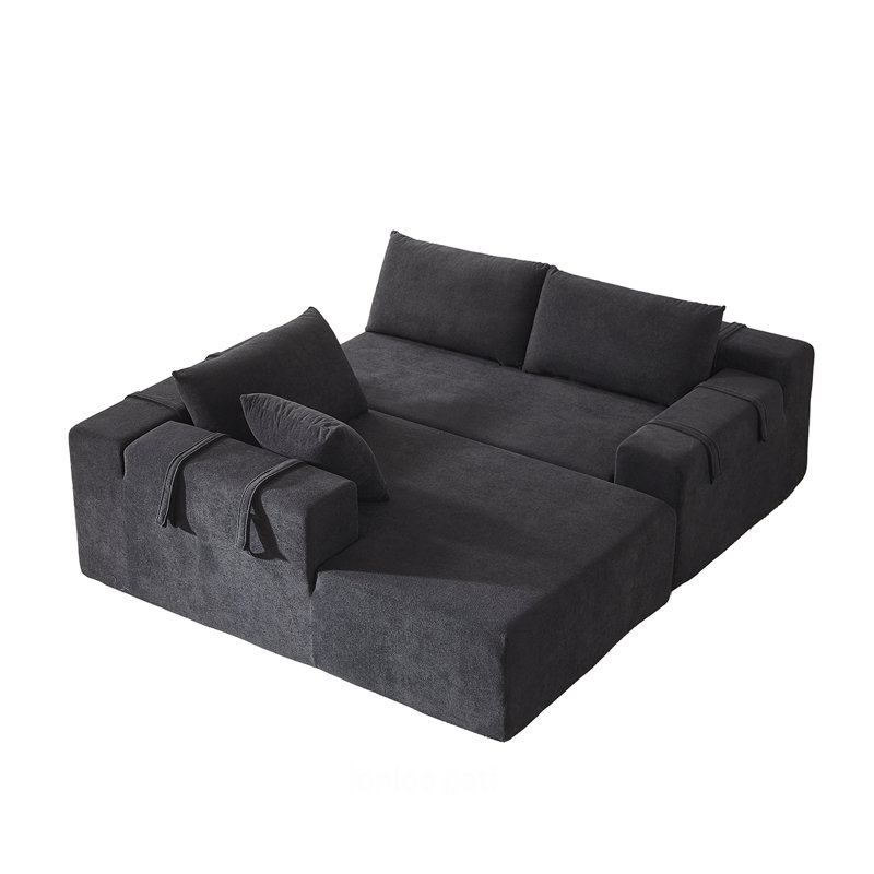 Ensemble de canapé modulaire rembourré Modern, Chenille noir, Orienté à gauche (vu de face)
