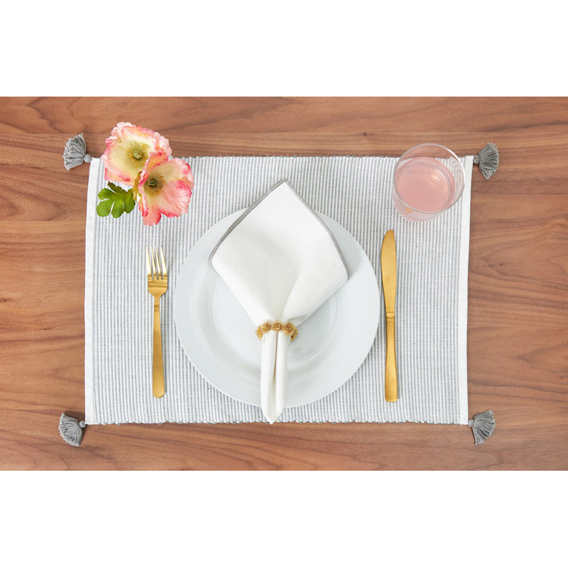 Gray Striped Fabric Rectangle Placemat Set of 6