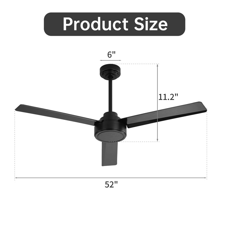 52" Ceiling Fan Without Light, 3 Abs Blades Farmhouse Ceiling Fan With Remote Control 6-Speed Reversible Dc Motor For Living Room Bedroom Kitchen