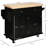 Mobile Kitchen Island With Black Exterior Finish, Includes Rubberwood Countertop, Spice Rack, Towel Rack And Cabinets