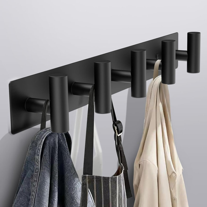 Black Wall Mount Coat & Hat Rack with 5 Hooks