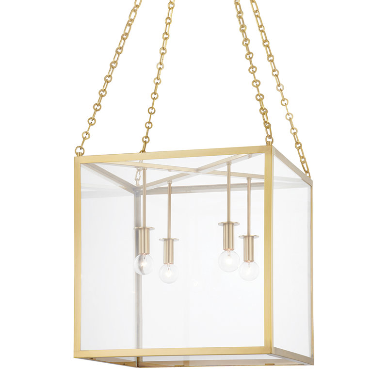 Catskill - 4 Light Small Pendant - Aged Iron Finish, 18" H x 18" W x 18" D, Aged Brass