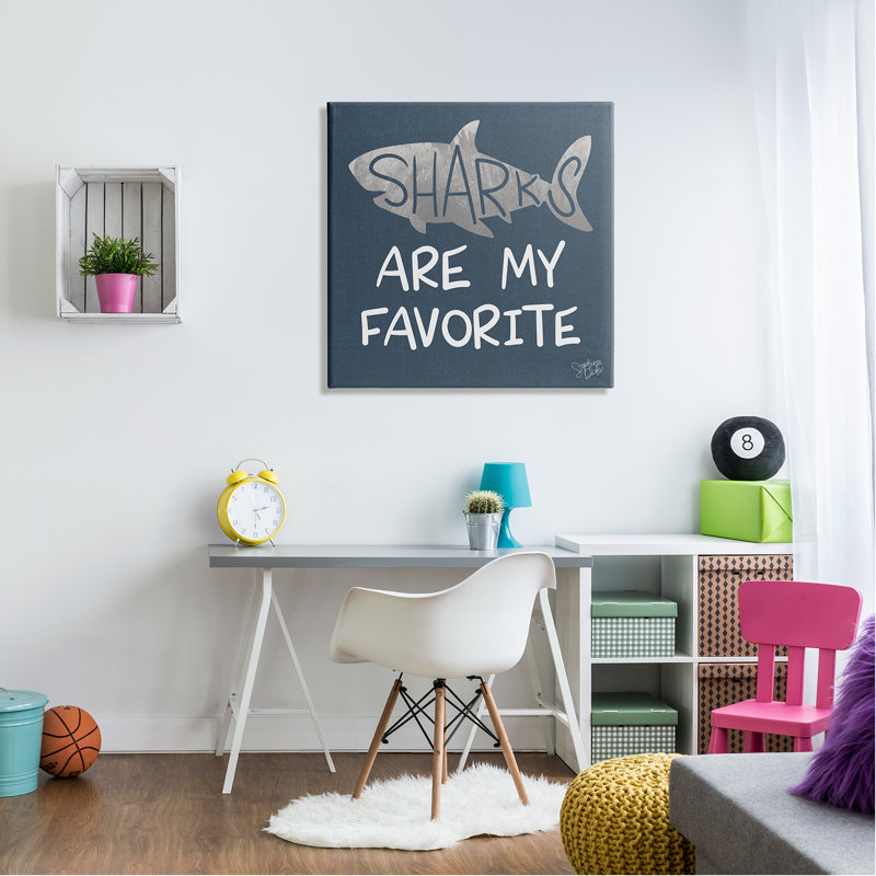 " Quirky Sharks Saying Text Maritime Blue Background " by Stehanie Dicks, Wrapped Canvas, 30" H x 30" W x 1.5" D
