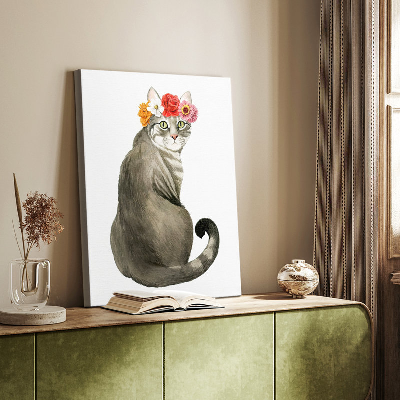 Flower Crown Cats I - Gallery Cavas, H 60 po x l 40 po