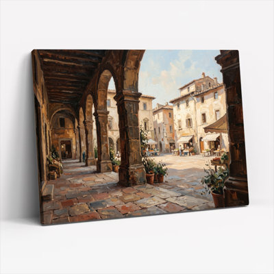 European Courtyard Canvas Wall Art Oil Painting Print Set Of 1