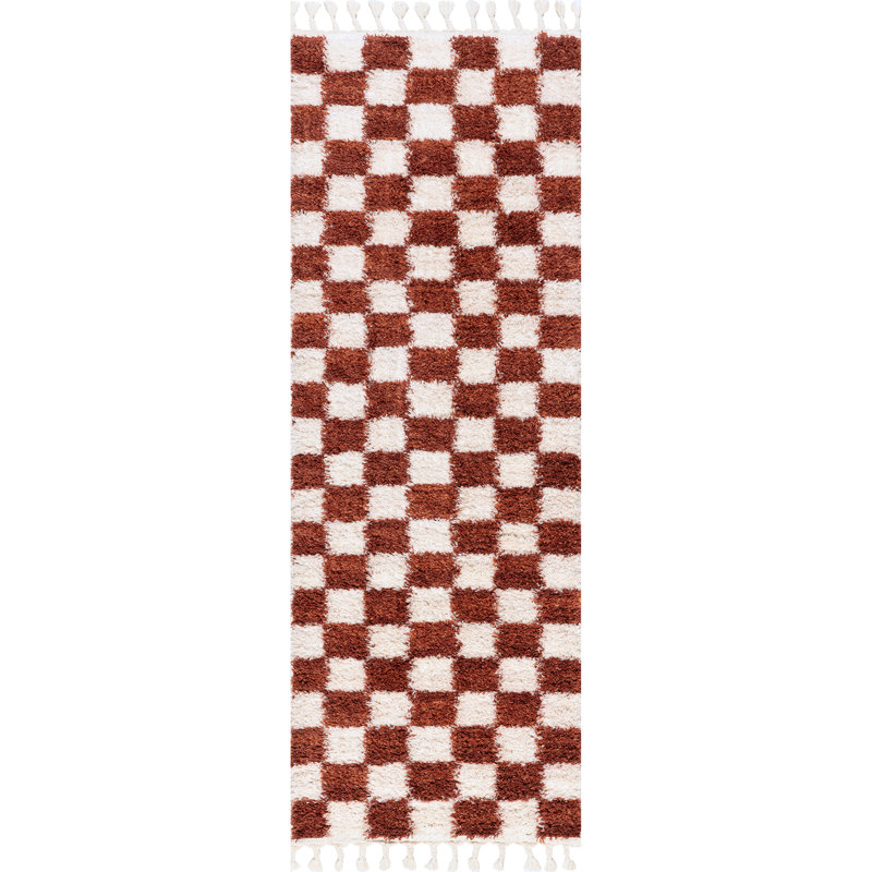 Carlisha Contemporary Checkered Area Rug, Runner 2'6" x 12"