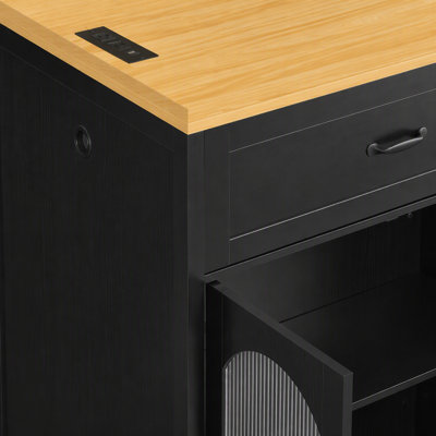 Extendable Counter Table with Wheels,Bar Table with Built-in Power Outlet,Double-Sided Drawers(Chairs Not Included)