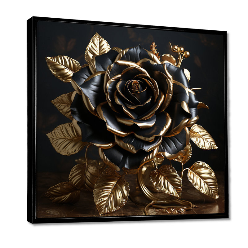 Décoration murale noire rose doré doré et feuilles dorées - rose, H 36 po x l 36 po x P 1,5 po