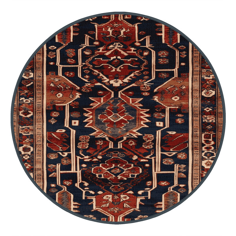 Machine Washable Turkish Black Area Rug, Round 4'