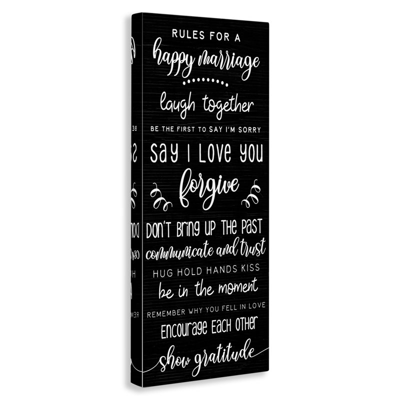 Règle pour un mariage heureux - signe du pays - noir et blanc, H 24 po x l 10 po