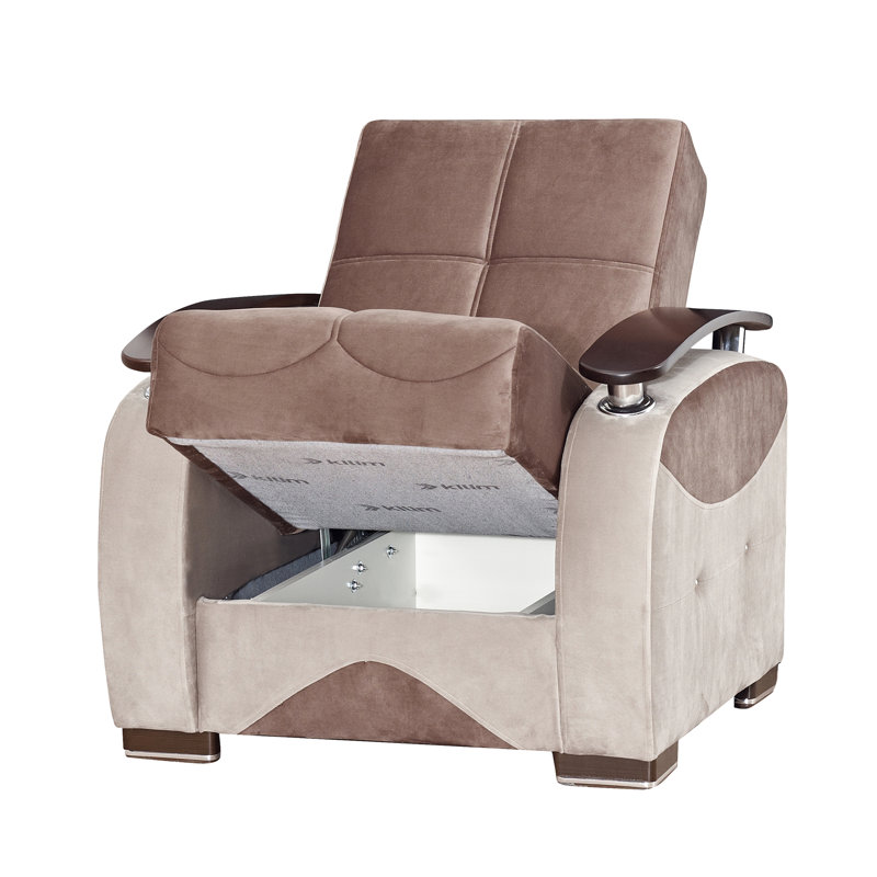 Fauteuil convertible avec rangement, brun. Élégant et pratique. Pour les petits espaces. Microfibre de qualité. 36,82 po de hauteur. Se convertit facilement en canapé-lit. Nettoyez les taches doucement sur les sièges et le rangement confortables. Id?