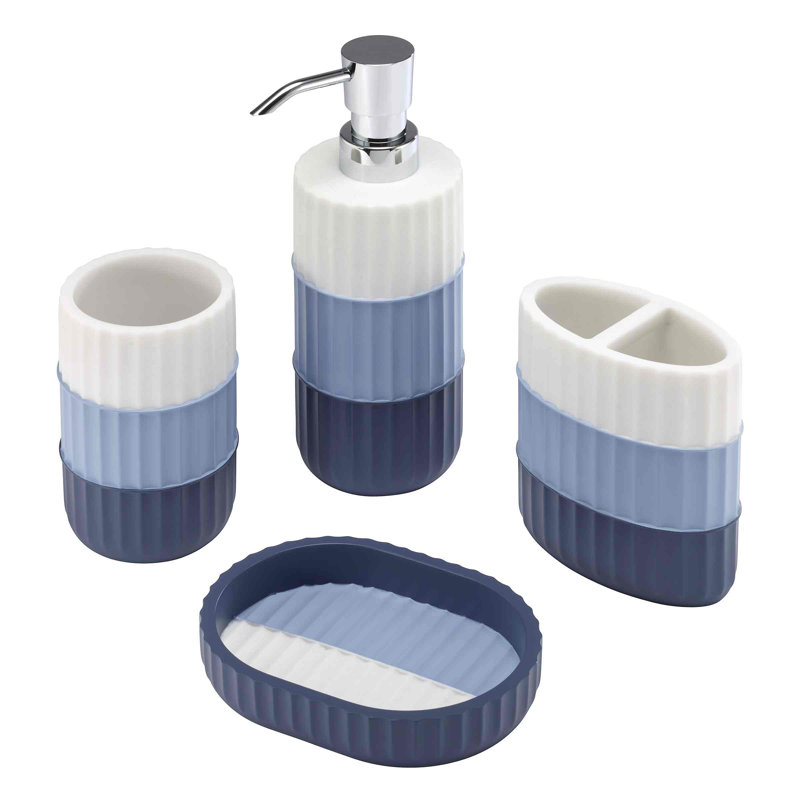 Blue and White Resin Nautical Bathroom Accessory Set