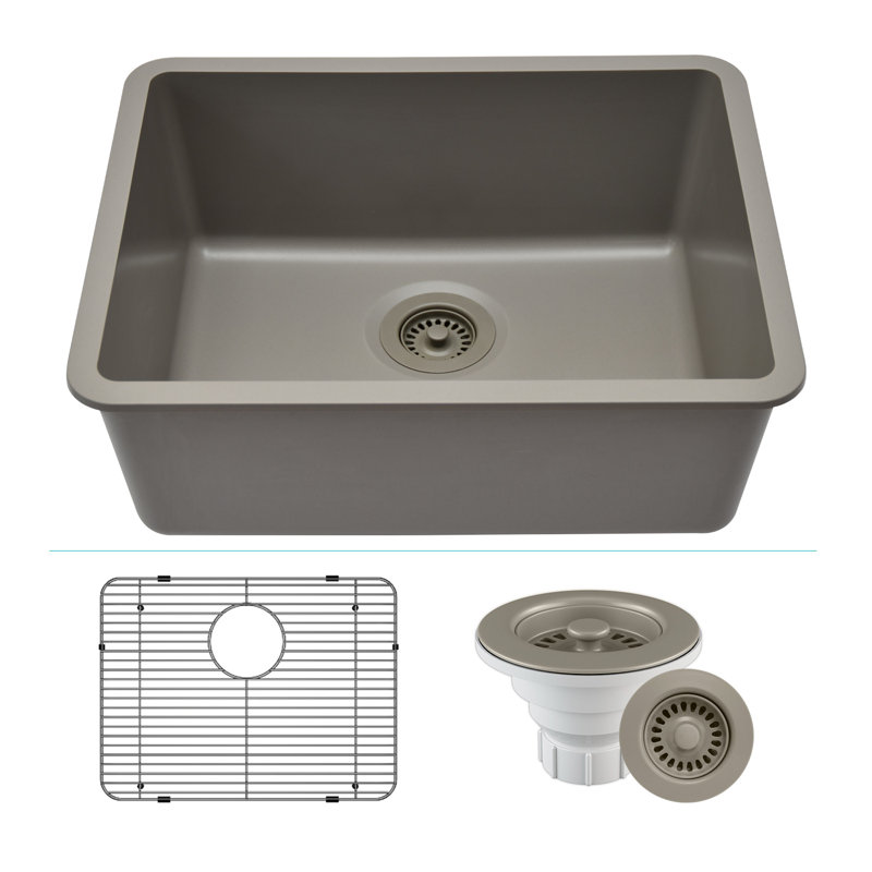 23" x 18" Quartz Kitchen Sink, Single Bowl Sink, Drop-in Sink, Undermount Sink, Granite Kitchen Sink, with Steel Grids and Basket Strainer