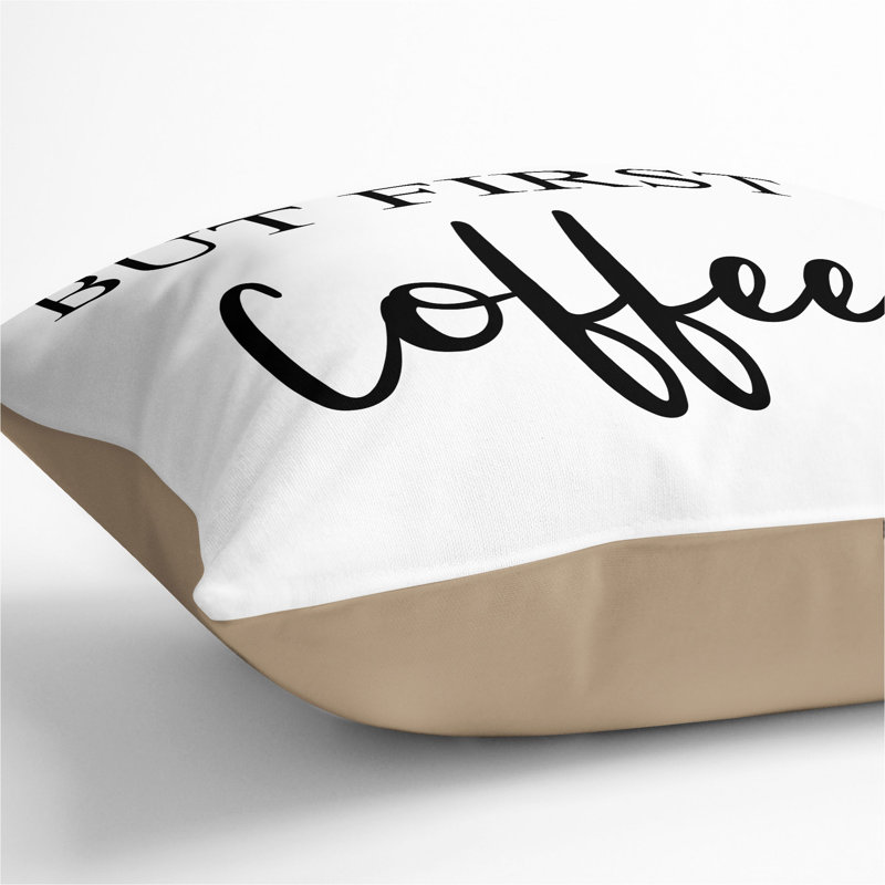 But First Coffee Square Throw Cushion, 55cm H x 55cm W x 20cm D, White/Black,