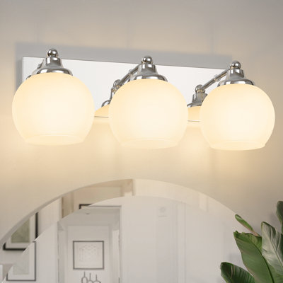 Meuble-lavabo chromé 3 lumières chromées avec verre blanc