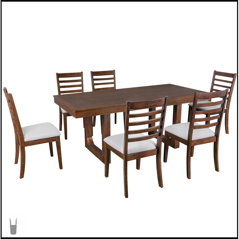 7 Piece Extendable Dining Table Set With 18/, Brown, Brown/Gray