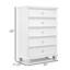 Commode haute Heno, 5 tiroirs de rangement avec boutons ronds en nickel, blanc