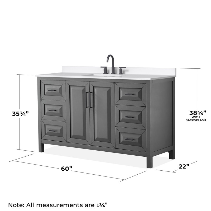 Daria 60'' W Vanity, Matte Black, Gray, White Quartz