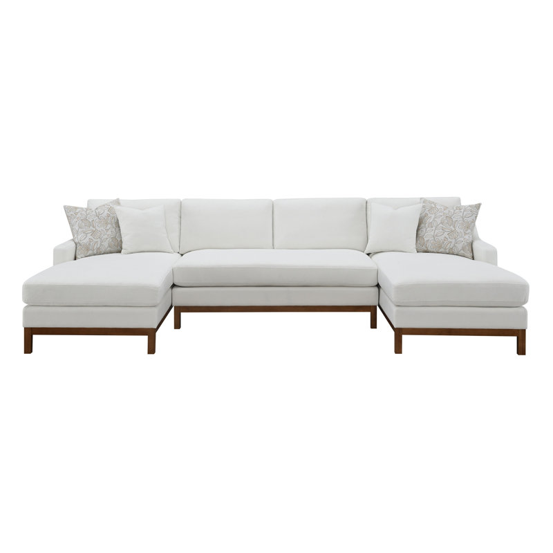 Ivory Chenille Sectional Sofa W/4 Pillows