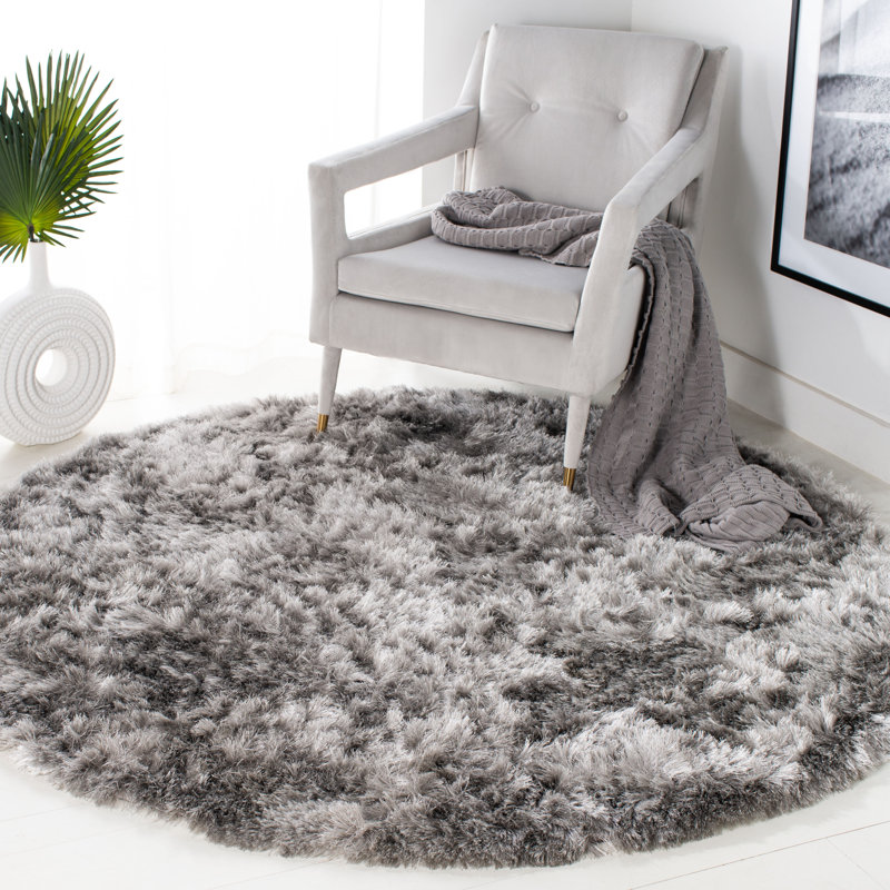 Morrell Hand Tufted Shag Solid Color Area Rug, Rond 4 pi