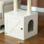 Meuble tour d'arbre à chat blanc moderne avec enceinte cachée pour litière, condo à plusieurs niveaux et poteaux à griffer en sisal