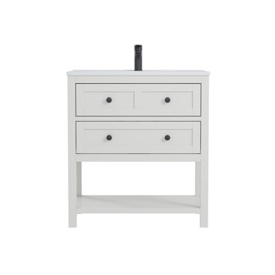 30" Freestanding Single Bathroom Vanity with Solid Surface Composite Top