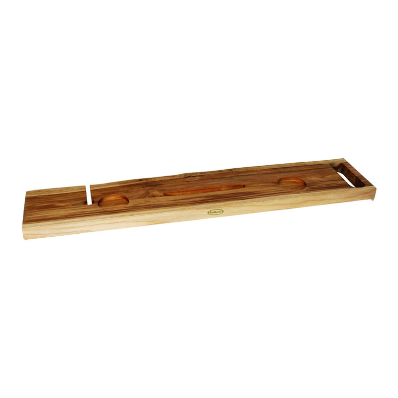 EcoDecors Eleganto 36" Solid Teak Bath Caddy Tray with Wine Glass & Tablet Holder, 1.5" H x 36" W x 9" D