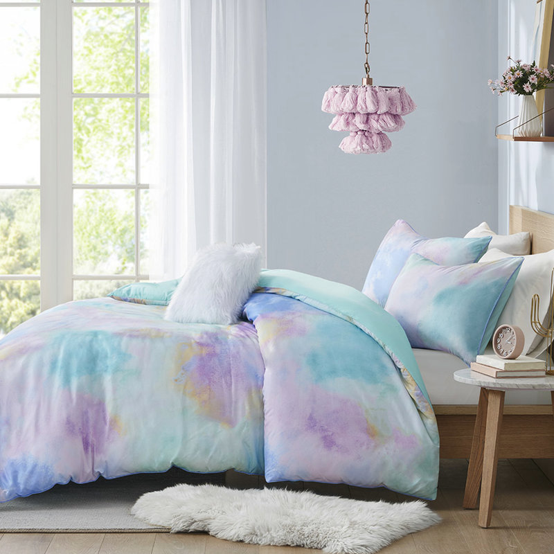 Housse de couette Tie Dye pour lit simple / simple TG avec housse de couette à bordure passepoilée