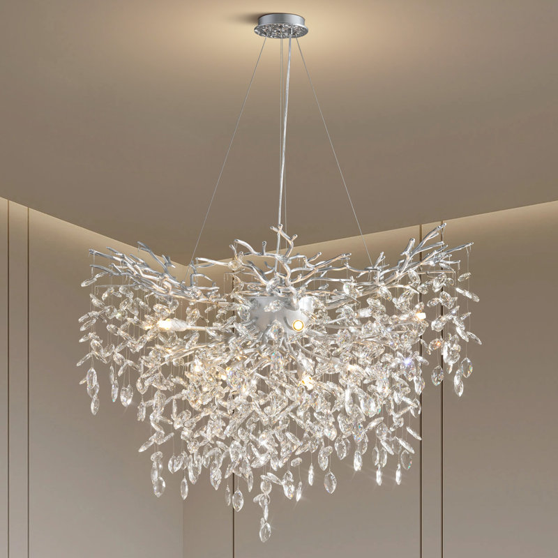 Lustre en cristal chromé 12 lumières Modern, Argent argent, H 27,56 po x l 39,37 po x P 39,37 po