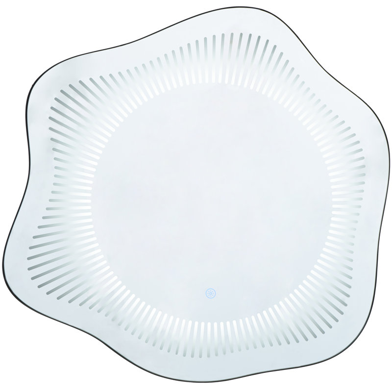 Glass Wavy LED Room Wall Mirror With Radial Pattern