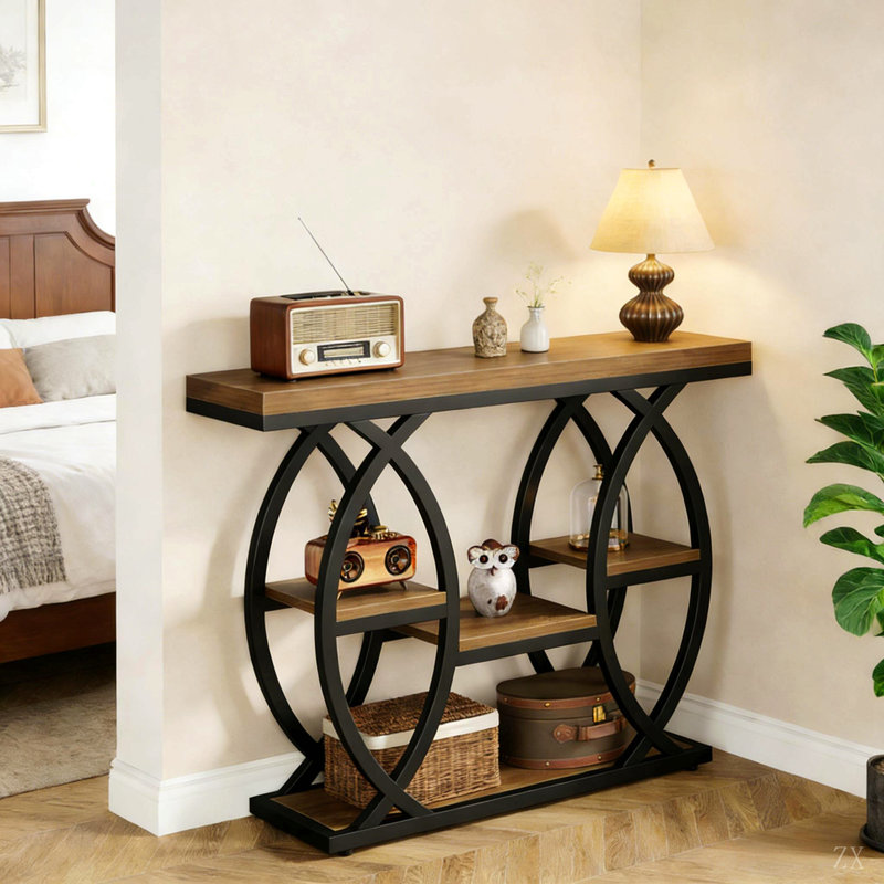 Table d'entrée classique, console pratique, table d'appoint stable, Black, Black, Noir