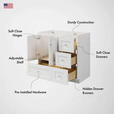 Armoire de salle de bain sans plateau en aulne foncé l 24 po x P 21 po x H 34,5 po Shaker