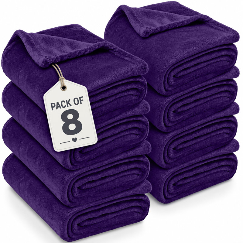 Ultra-Soft Hotel Quality Reversible Plain Weave Fleece Throw Blanket, S.KING, PURPLE