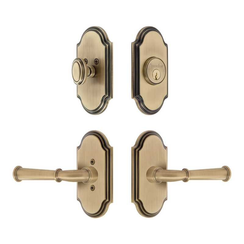 Grandeur Arc Short Plate Entry Set with Georgetown Lever in Satin Nickel, Vintage Brass, 2.75", Left Handed