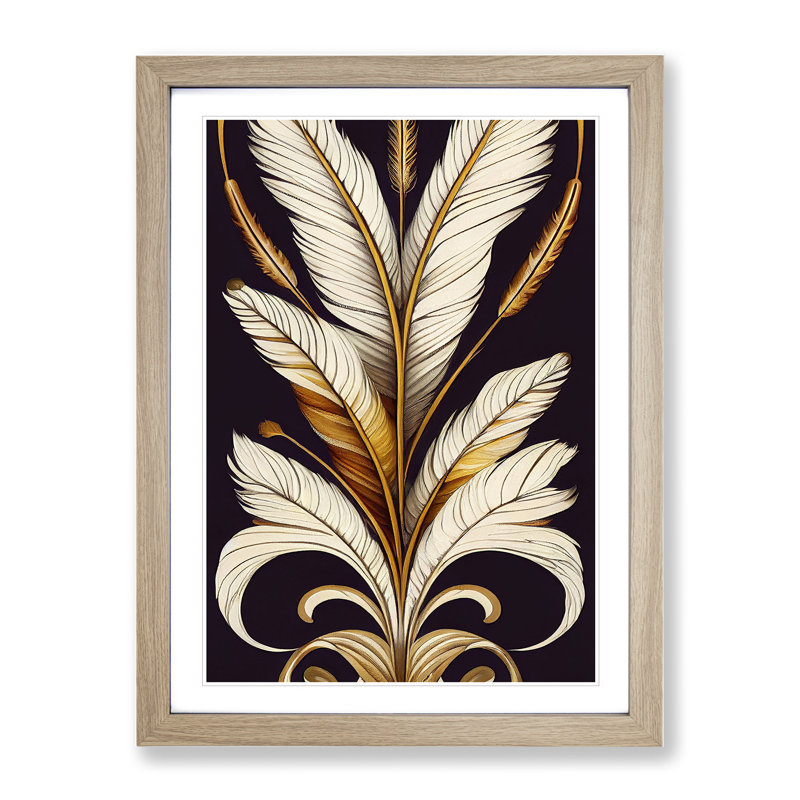 Feather No.5 - Single Picture Frame Print, 64cm H x 46cm W x 2cm D, Oak Framed