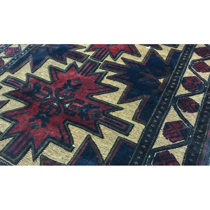 Chemin de table bleu, rouge et crème noué à la main de haute qualité