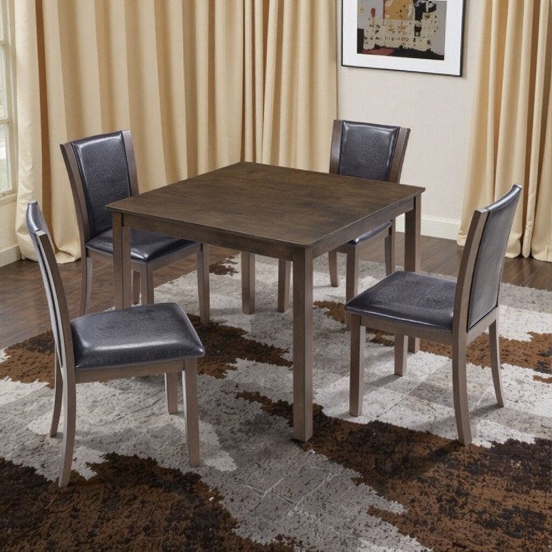 Ensemble de salle à manger 5 pièces avec chaises rembourrées en similicuir, table carrée compacte
