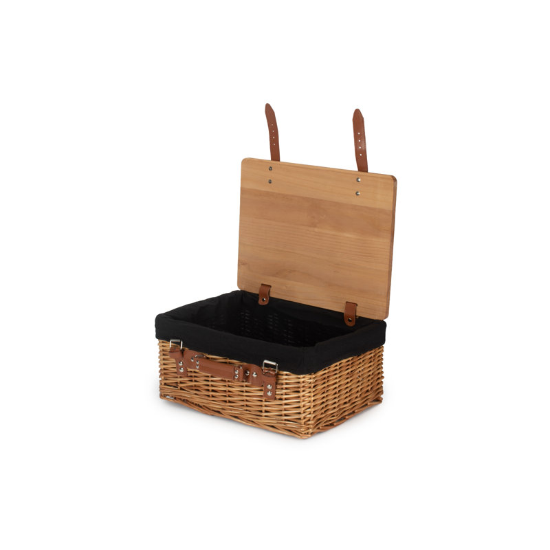 Wicker Lined Gift or Storage Hamper Basket with Lid, Double Steamed/Black, 26cm H x 51cm W x 36cm D