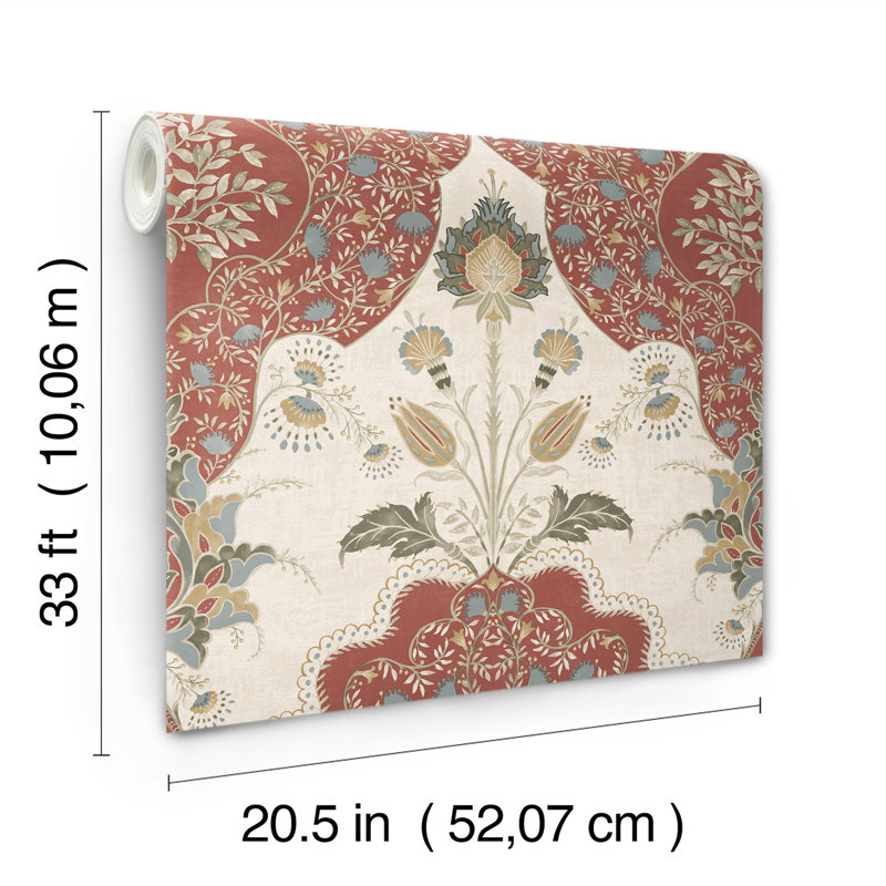 Auden Green Floral Grandeur Wallpaper, Red