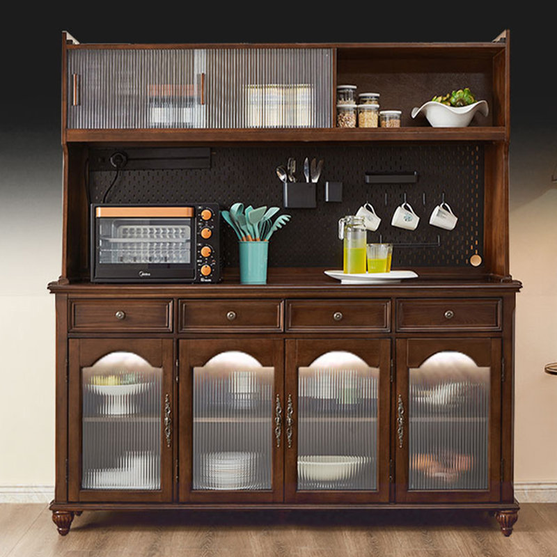 Buffet cerisier massif + bois manufacturé + verre, Cerisier