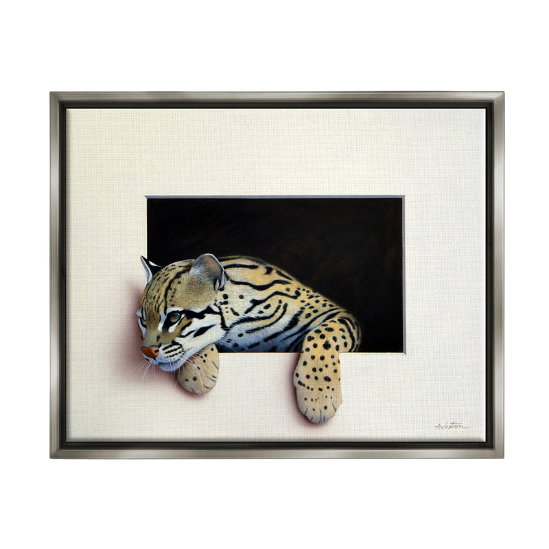 «Wildlife Ocelot Resting Paws Cutout Illusion» par Alan Weston - peinture sur toile à cadre flottant