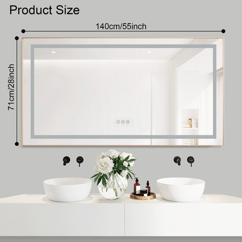 20"x28" Led Mirror Bathroom Vanity Mirror With Back Light,wall Mount Multifunctional Vanity Mirror,brushed Gold Aluminium Frame