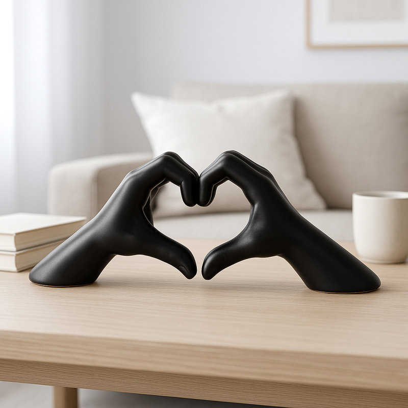 Millsap Ceramic Hand Heart Sculpture , Black