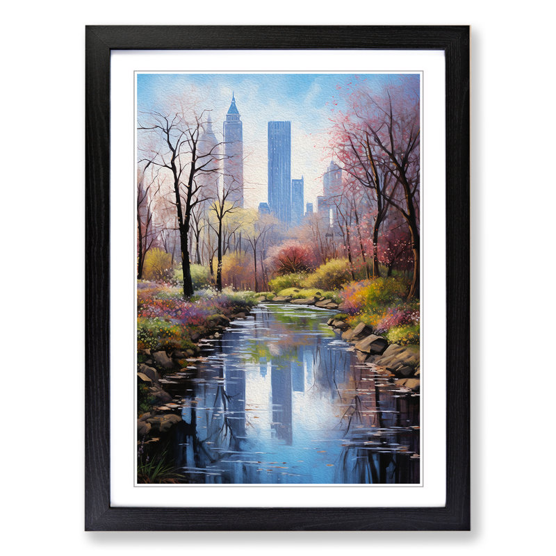 Central Park Realism - Single Picture Frame Print on Wood, Black Framed, 46cm H x 34cm W x 2cm D