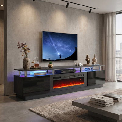 80" Media Console For TVs Up To 90" With Electric Fireplace, Large TV Stand with Led Light