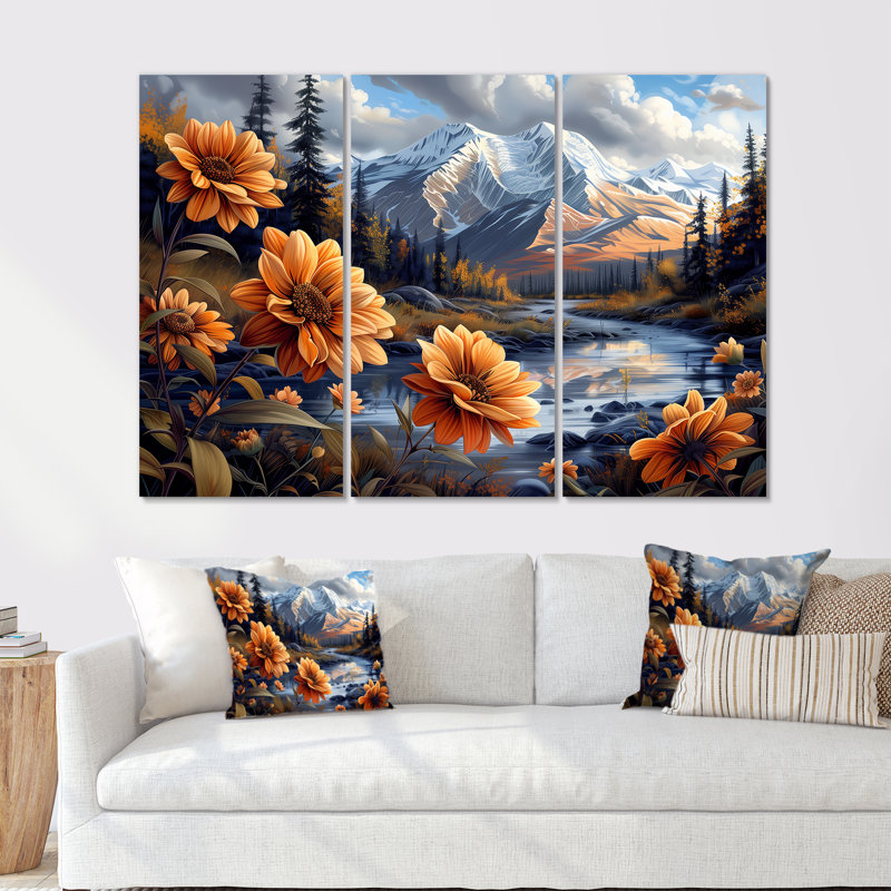 Alaska Denali National Park Flower Mountain River - Alaska, ensemble de décorations murales, Toile tendue